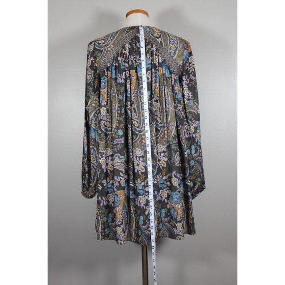 Free People Rain or Shine Swing Dress SMALL BOHO Festival  Gray Floral Paisley - Picture 8 of 15